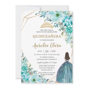 Quinceañera Turquoise Green Floral Gold Princess