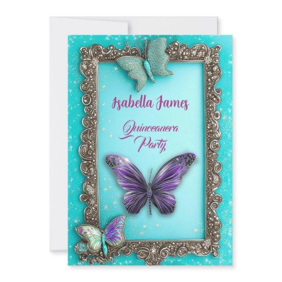 Quinceanera turquoise purple Butterflies birthday