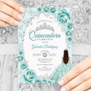 Quinceanera Turquoise Silver Floral