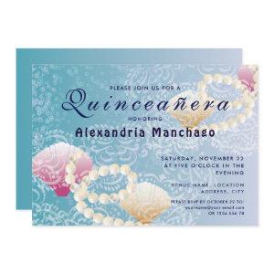 Quinceanera under the sea lace, pearls pink shells