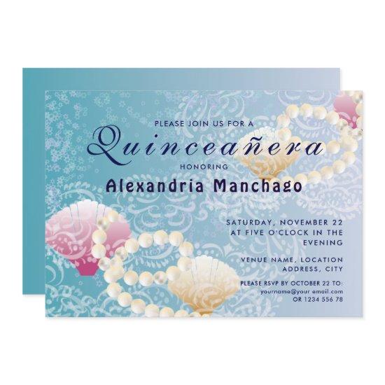 Quinceanera under the sea lace, pearls pink shells