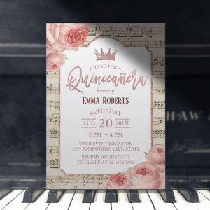 Quinceanera Vintage Rose Floral Music Birthday