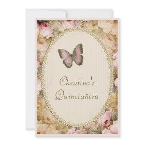 Quinceañera Vintage Roses Butterfly & Music Notes