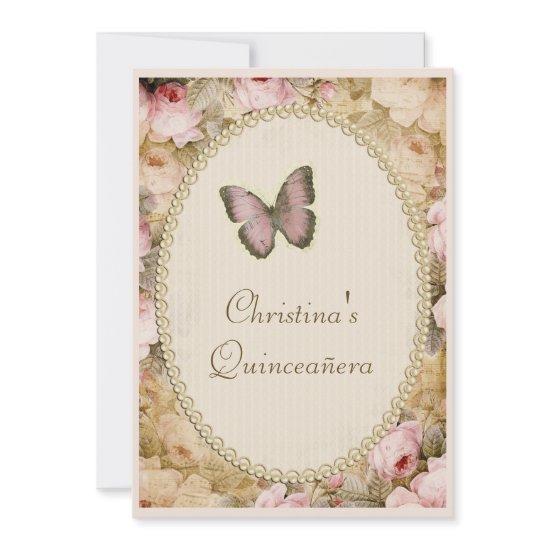Quinceañera Vintage Roses Butterfly & Music Notes