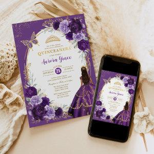 Quinceañera Violet Lilac Gold Floral Butterfly