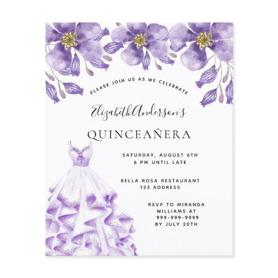 Quinceanera violet white dress floral budget flyer