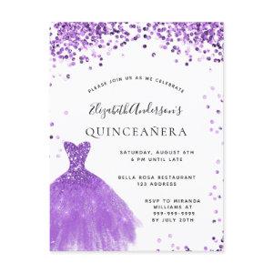 Quinceanera violet white dress glitter glam postcard