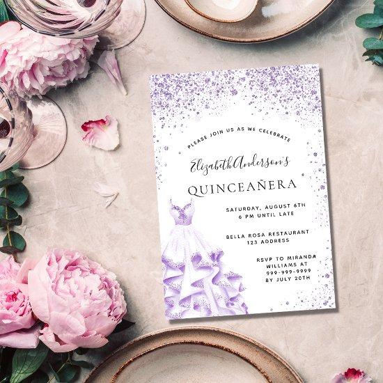 Quinceanera violet white dress glitter