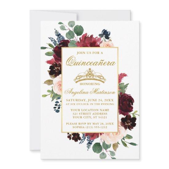 Quinceanera Watercolor Burgundy Pink Floral