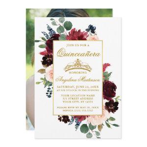 Quinceanera Watercolor Burgundy Pink Floral Photo