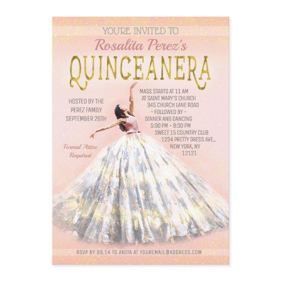 Quinceanera Watercolor Dress Blush Pink Gold Fancy