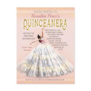 Quinceanera Watercolor Dress Blush Pink Gold Fancy Postcard