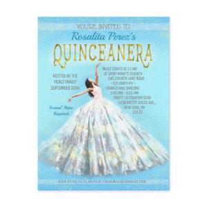 Quinceanera Watercolor Dress Royal Blue Gold Fancy Postcard
