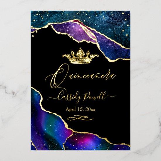 Quinceanera, Watercolor Galaxy Agate 3 Colors Foil