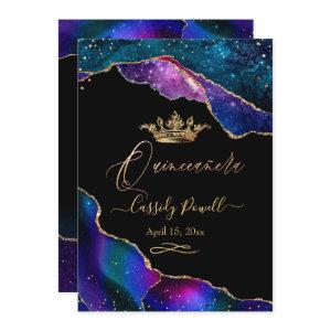 Quinceanera, Watercolor Galaxy Agate Faux Gold Inv
