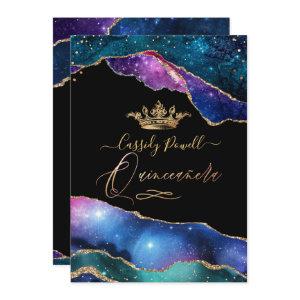 Quinceanera, Watercolor Galaxy Agate Faux Gold