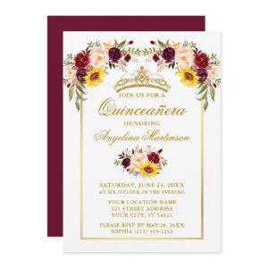 Quinceanera Watercolor Mixed Floral Gold Frame
