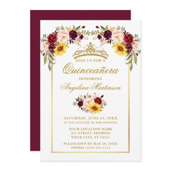 Quinceanera Watercolor Mixed Floral Gold Frame