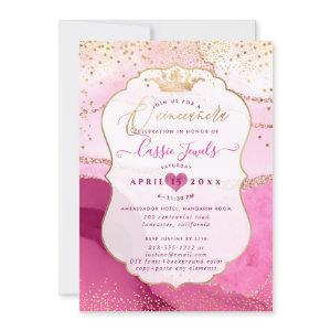 Quinceanera, Watercolor Pink Agate Faux Gold