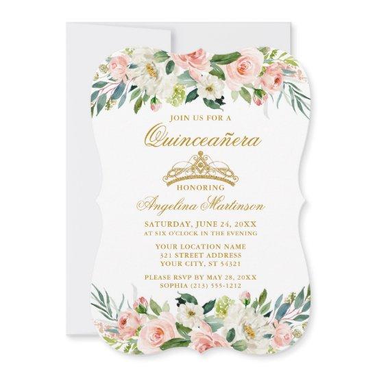 Quinceanera Watercolor Pink Blush White Floral