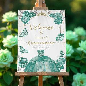Quinceanera Welcome Sign Emerald Green Dress