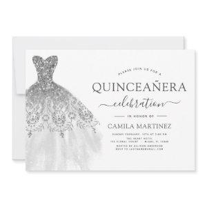 Quinceanera White and Silver Glitter Sparkle