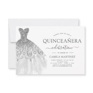 Quinceanera White and Silver Glitter Sparkle