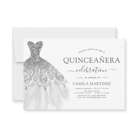 Quinceanera White and Silver Glitter Sparkle