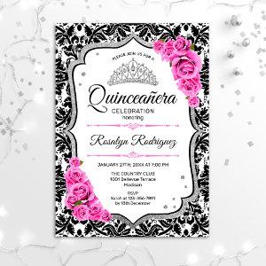 Quinceanera - White Black Damask Pink
