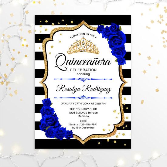 Quinceanera - White Black Royal Blue Gold