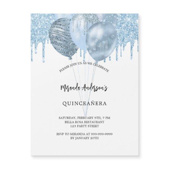 Quinceanera white blue balloons glitter luxury magnetic