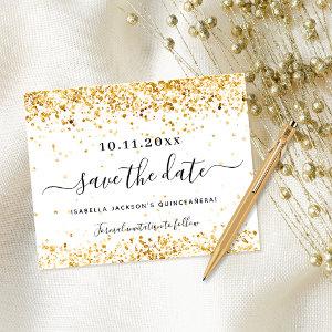 Quinceanera white gold budget save the date flyer