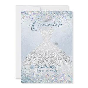 Quinceanera White Gold Dusty Blue Glitter Gown