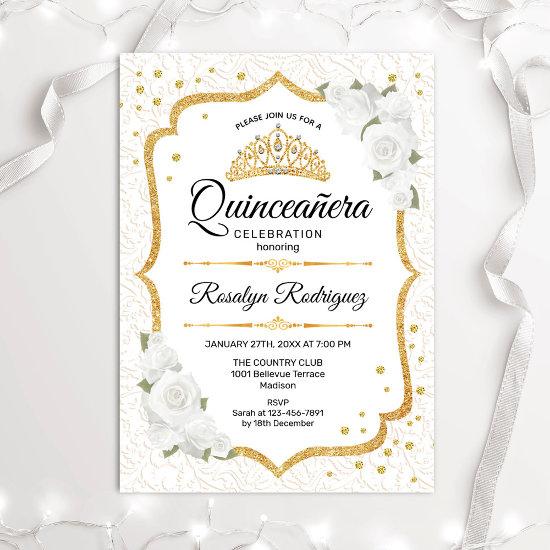 Quinceanera - White Gold Floral