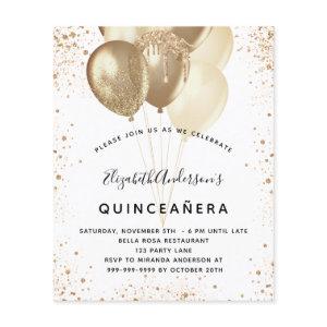 Quinceanera white gold glitter balloons budget flyer
