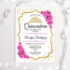Quinceanera - White Gold Pink Roses