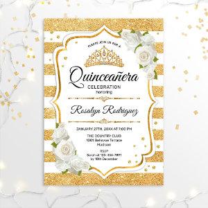 Quinceanera - White Gold Stripes