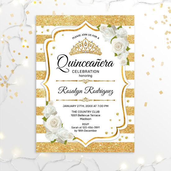 Quinceanera - White Gold Stripes