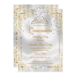 Quinceanera White Gold Tiara Diamond Hearts