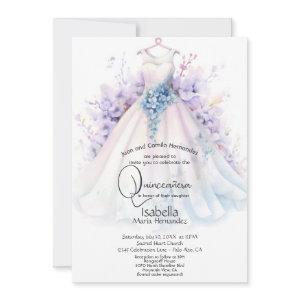 Quinceañera | White Gown Purple and Blue FLowers