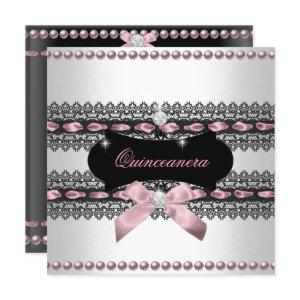 Quinceanera White Pink Black Lace Pearl
