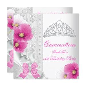 Quinceañera White Pink Floral Diamond Tiara