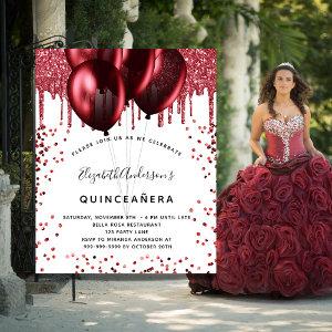 Quinceanera white red glitter balloons