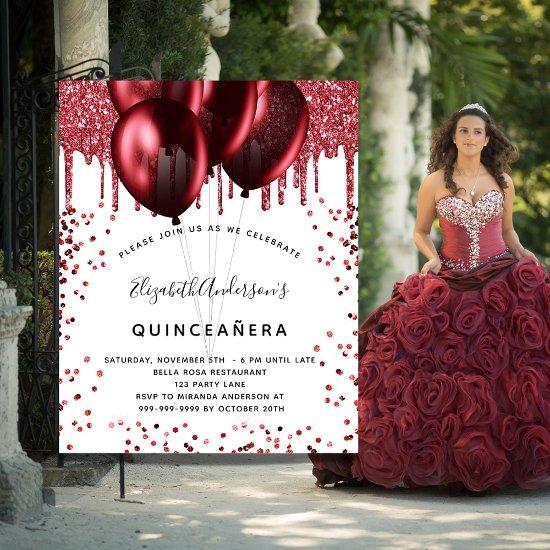 Quinceanera white red glitter balloons