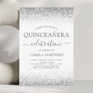 Quinceanera White Silver Modern Glitter Sparkle