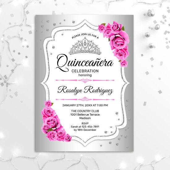 Quinceanera - White Silver Pink