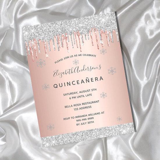 Quinceanera winter silver glitter pink  postcard