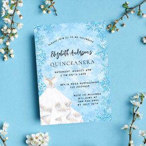 Quinceanera winter snowflakes blue white dress