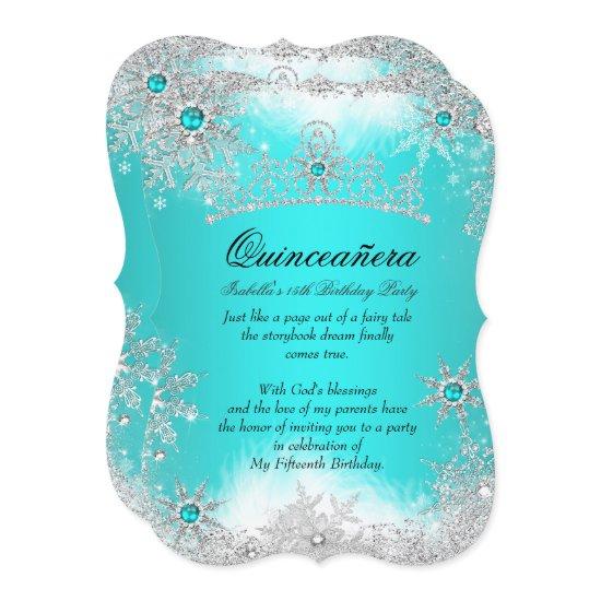 Quinceanera Winter Wonderland Aqua White Snow