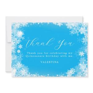 Quinceanera Winter Wonderland Snowflake Blue Thank You Card